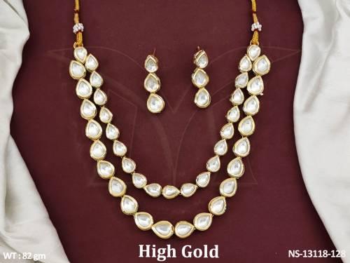 2 Layer High Gold Polish Fancy Design Party wear Beautiful Kundan Stones Kundan Short Necklace Set 