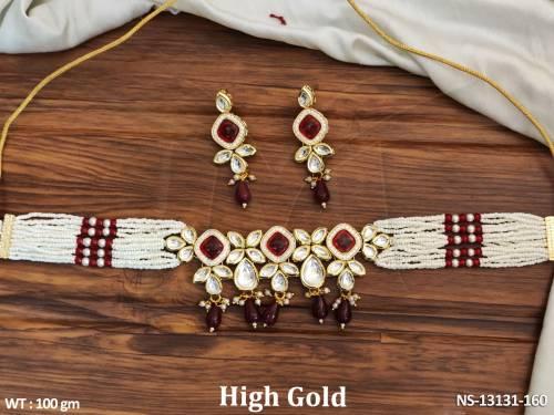 ethnic-beaded-high-gold-polish-clustered-pearl-party-wear-kundan-choker-style-necklace-set-