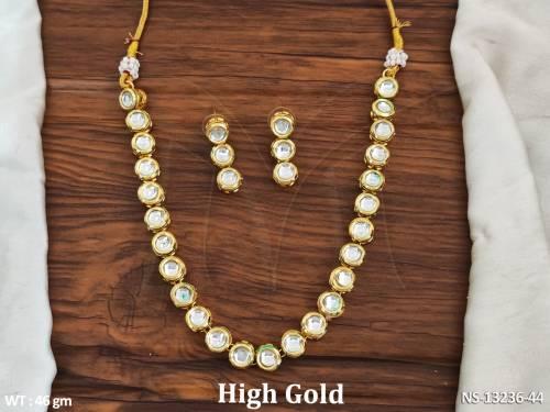 Kundan Stones High Gold Polish Fancy Style Party wear Long Kundan Necklace Set