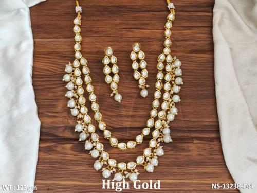 2 Layer Kundan Stones High gold Polish Fancy Design Party wear Long Kundan Necklace Set