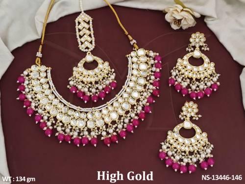 Kundan jewelry High Gold Polish facy design india Traditional Look Full Kunda Necklace Set 