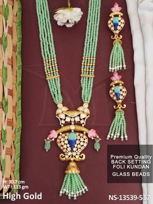  Foli Kundan High Gold Polish Kundan Jewelry High Gold Polish Kundan Jewelry Premium Quality Glass Beades Long Necklace Set