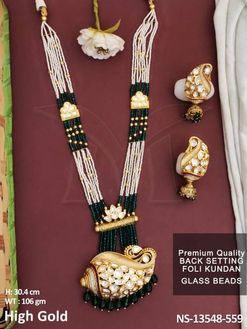 Foli Kundan Glass Beads Designer Beautiful Fancy Party wear Long Kundan Necklace Set