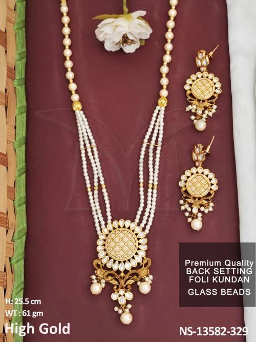 Foli Kundna Designer Party wear High Gold Polish Log Kundan Necklace Set