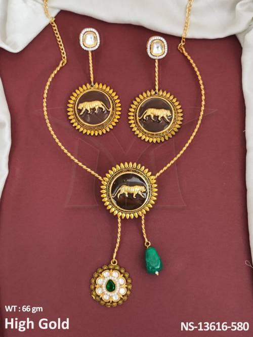 High Gold Polish Fancy Style Kundan Jewellery Kundan Long Necklace Set  