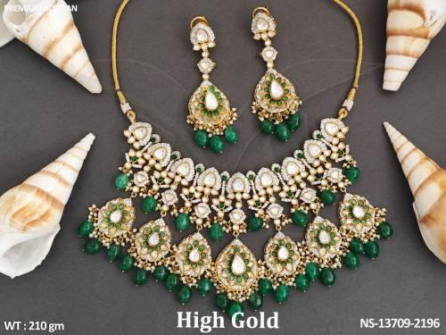 Kundan Stones High Gold Polish Fancy Style Party wear Premium Kundan Beautiful Kundan Jewellery Kundan Short Necklace Set 