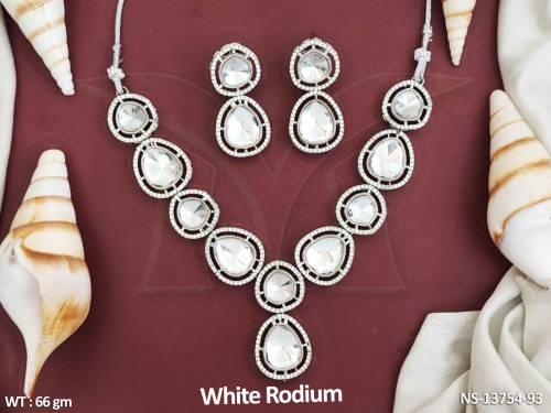 Kundan Stones White Rodium Polish Party wear Designer Fancy Design Kundan Jewellery Kundan Necklace Set   