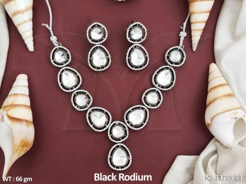 Party wear Kundan Stones Black Rodium Polish Beautiful Kundan Jewellery Kundan Short Necklace Set     