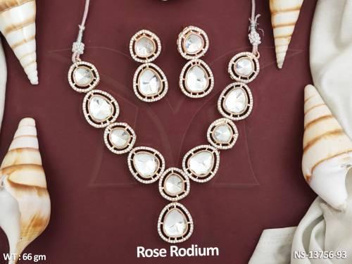 Beautiful Kundan Stones Party wear Designer Rose Rodium Polish Kundan Short Necklace Set