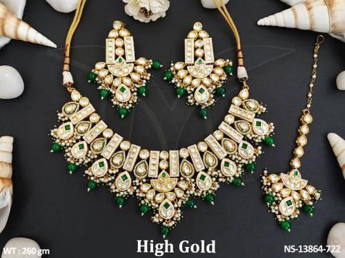 High Gold Polish Designer Wear Kundan Short Necklace Set