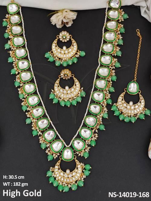 Chand Design High Gold Polish Fancy Style Kundan Long Necklace Set