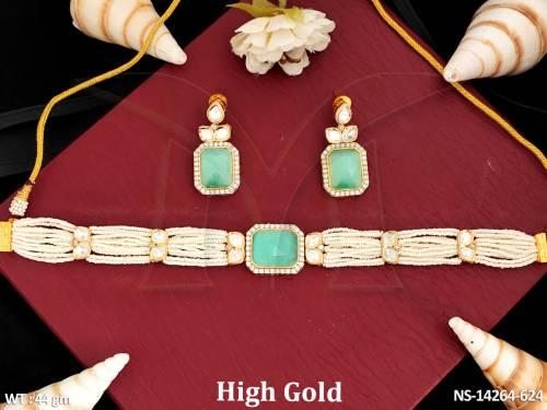 Full Stone Designer High Gold Polish Fancy Design Kundan Choker Necklace Set