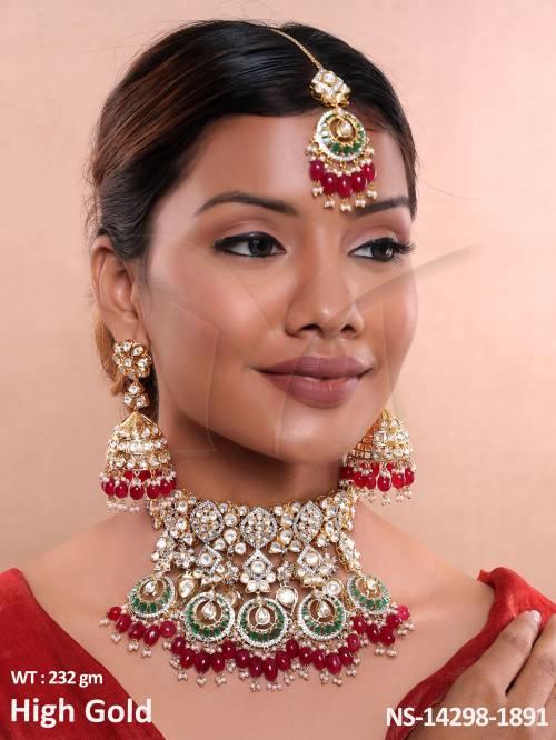 Clusterpearls High Gold Polish Fancy Style Kundan Choker Necklace Set
