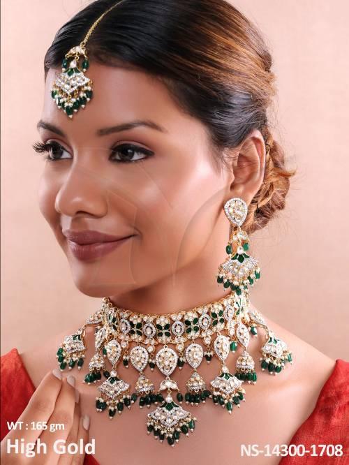 Kundan Party Wear High Gold Polish Kundan Choker Necklace Set