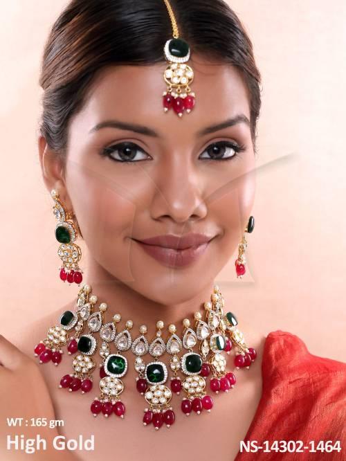 High Gold Polish Designer Clusterpearls Designer Wear Kundan Necklace Set