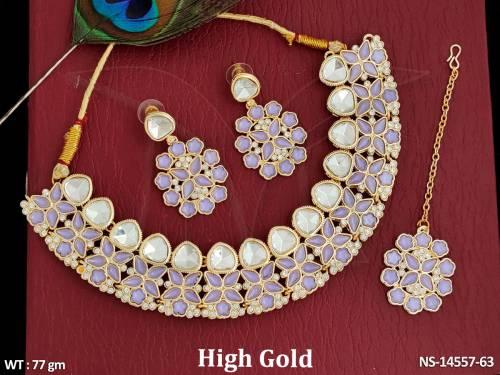 Kundan Jewellery High Gold Polish Kundan Necklace Set Party Wear Designer  