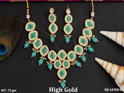 Kundan Jewellery High Gold Polish Beautiful Beaded Kundan Necklace Set 