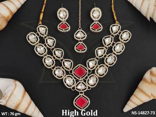 Kundan Jewellery Stylish High Gold Polish Party Wear Kundan 2 Layer Short Necklace Set 