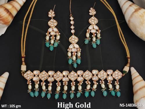 Kundan Jewellery High Gold Polish Stylish Design Kundan Short Necklace Set