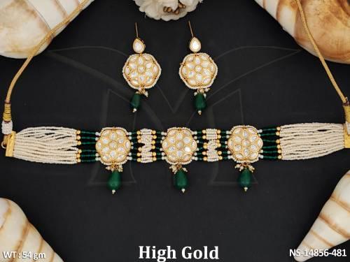 Kundan Jewellery Fancy Design High Gold Polish Kundan Choker Necklace Set