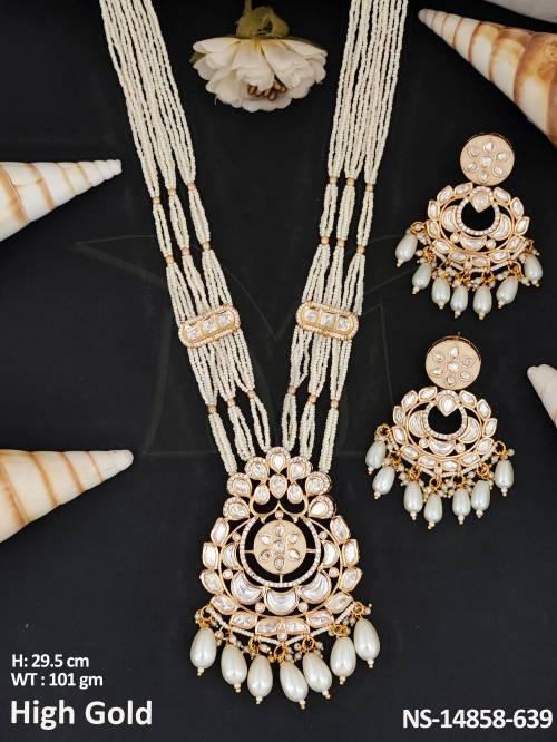 Kundan Jewellery High Gold Polish Fashionable Kundan Long Necklace Set 