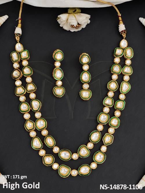 Kundan Jewellery Designer High Gold Polish Fancy Design Kundan 2 Layer Long Necklace Set