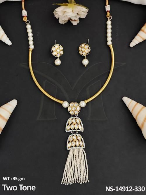 Kundan Jewellery Stylish Two Tone Polish Designer Kundan Necklace Set