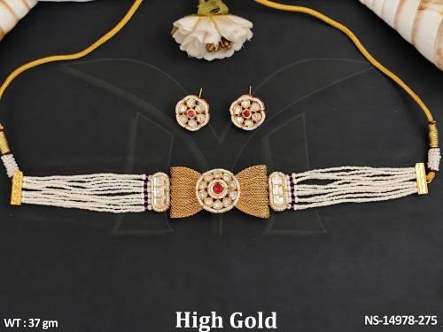 Kundan Jewellery Designer High Gold Polish Full Stone Kundan Choker Neck lace Set