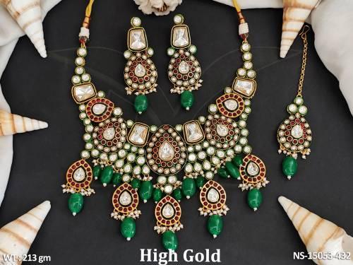 Kundan Jewellery Beautiful High Gold Polish Fancy Heavy Necklace Set 