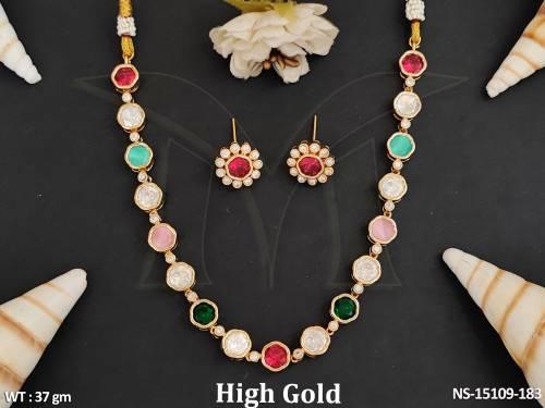 Kundan Jewellery Designer High Gold Polish Full Stone Kundan Necklace Set 