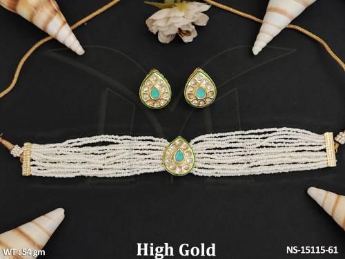 Kundan Jewellery High Gold Polish Beautiful Choker Necklace Set 