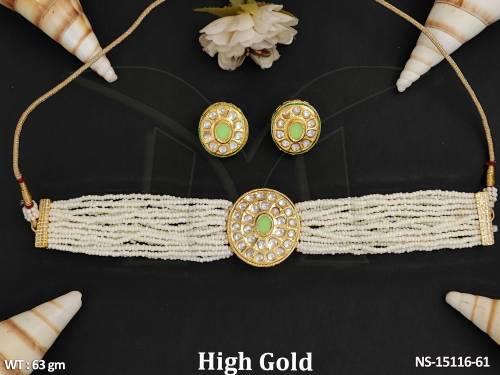 Beautiful Design High Gold Polish Kundan Choker Necklace Set 