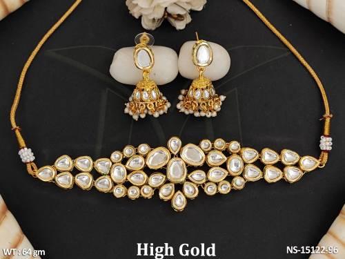 Kundan Jewellery Party Wear Designer High Gold Polish Choker Necklace Set 
