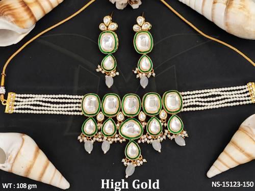 Kundan High Gold Polish Attractive Design Kundan Choker Necklace Set 