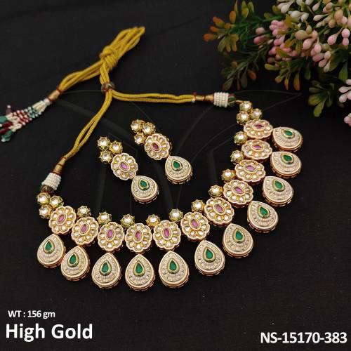 Designer Fashionable High Gold Polish Full Stone Kundan Short Neckalce Set 