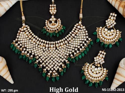 Kundan Jewellery Fancy Designer Full Stone High Gold Polish Kundan Necklace Set 