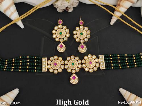 Kundan Jewellery Party Wear High Gold Polish Kundan Choker Necklace Set 