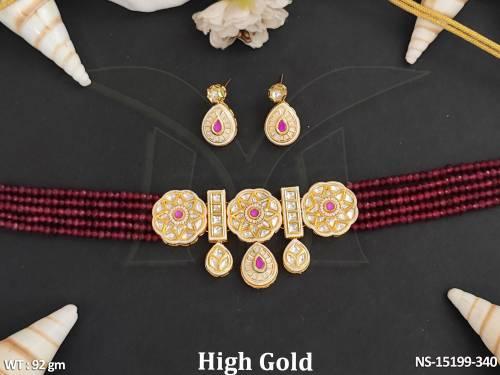 Kundan Jewellery Attractive Design High Gold Polish Choker Kundan Necklace Set 
