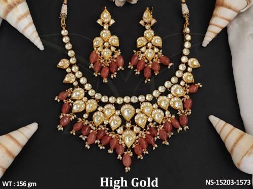 Beautifully Designed High Gold Polish Party Wear kundan Necklace Set 