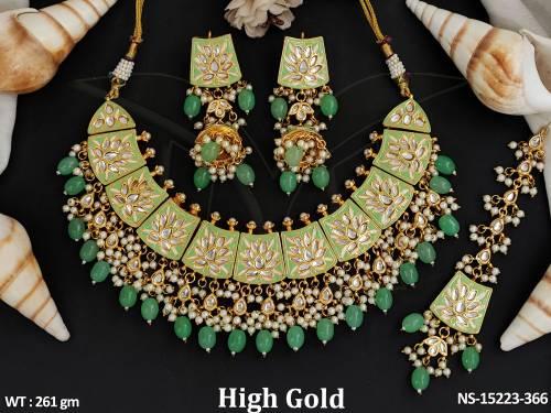 Kundan Jewellery High Gold Polish Designer Cluster Pearl Necklace Set