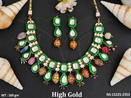 Designer Full Stone Jewellery High Gold Polish Kundan Necklace Set 