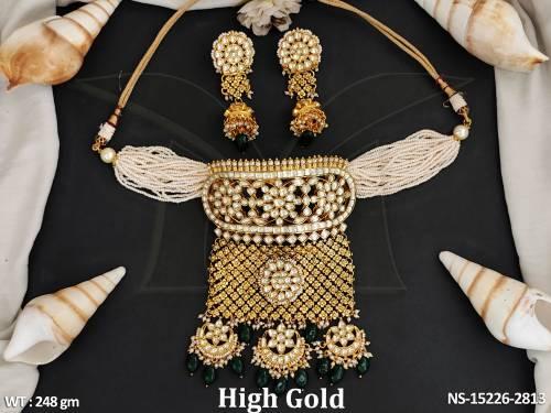 Kundan Jewellery High Gold Polish Beautiful Design Kundan Choker Necklace Set 