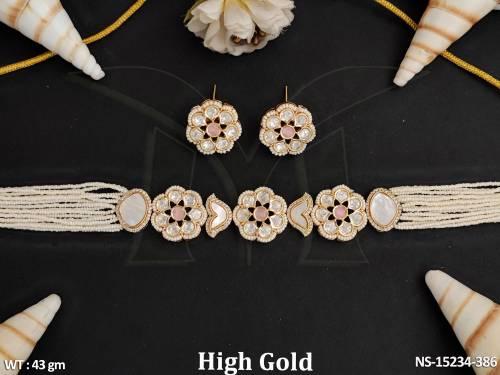 Kundan Jewellery Beautiful Design High Gold Polish Kundan Choker Necklace Set 