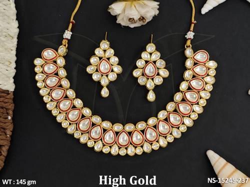 Kundan Artificial Jewellery High Gold Polish Designer Party Wear Necklace Set 