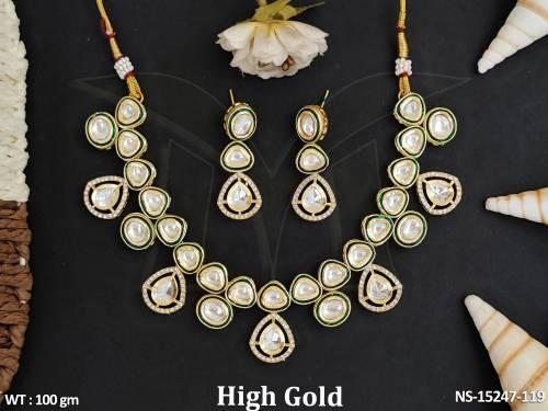 Designer Artificial Jewellery High Gold Polish Full Stone Kundan Necklace Set 