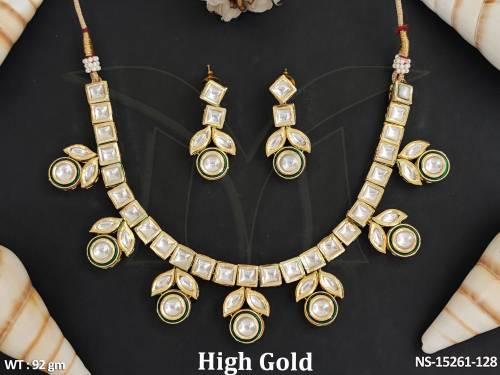 Kundan   High Gold Polish Full Stone Fancy Style Necklace Set 