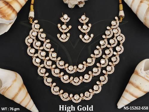 Kundan Designer High Gold Polish Full Stone Party Wear Necklace Set  