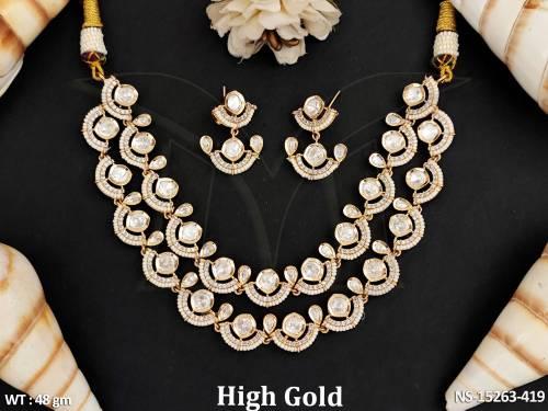 Kundan Designer Full Stone High Gold Polish Fancy Style Necklace Set  