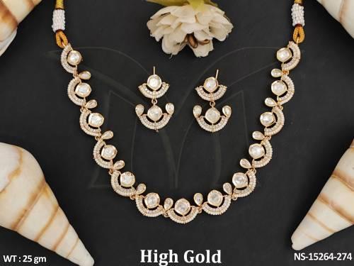 Kundan Full Stone High Gold Polish  Kundan  Stone Party Wear Necklace Set 