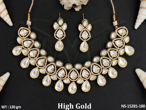 Designer High Gold Polish Full Stone Jewellery Kundan Necklace Set 